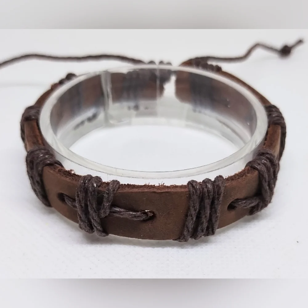 Men's Bracelet Leather Braided Brown‎ New f40